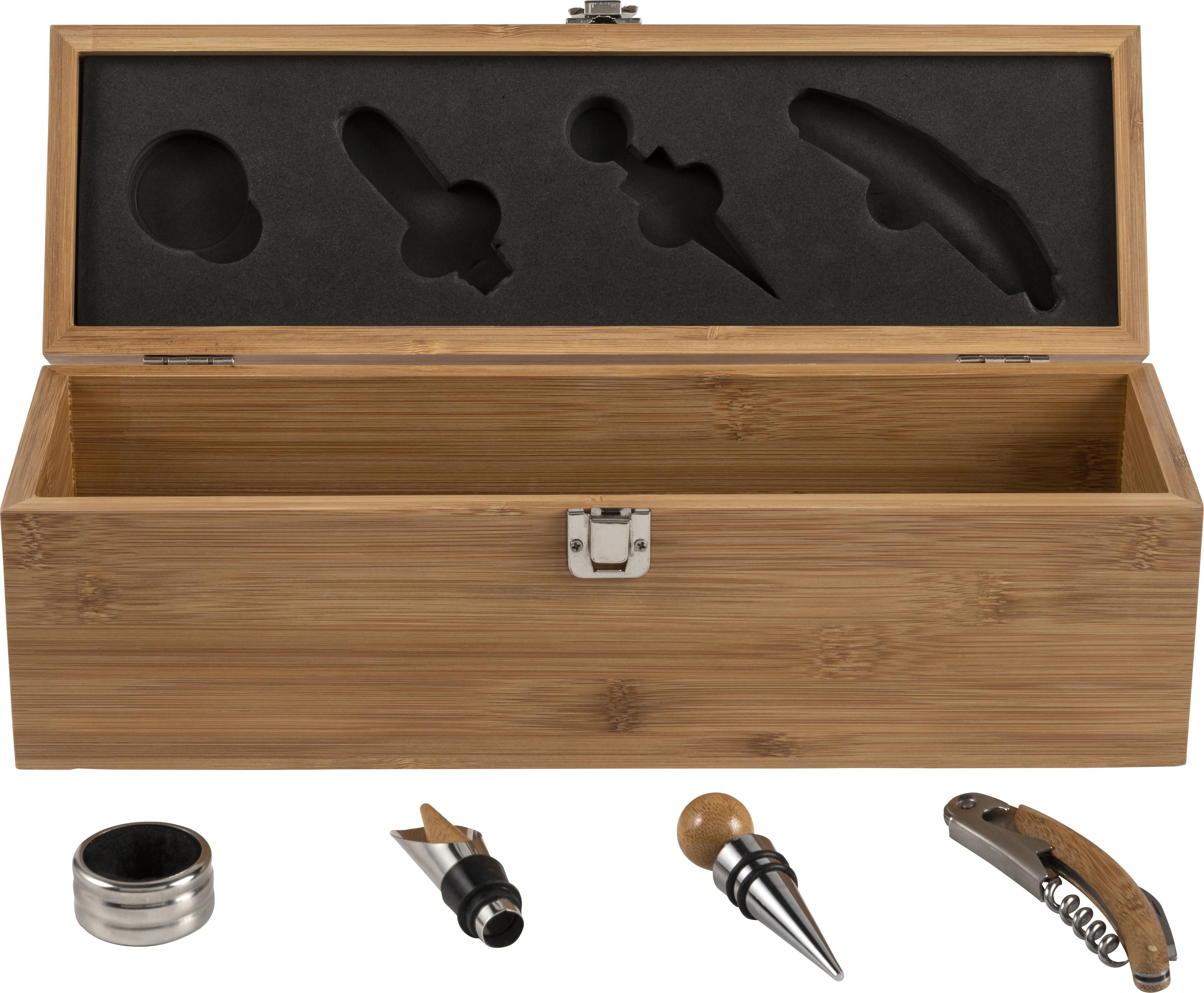 Wine set Gareth – Bamboo – 4 items, brown