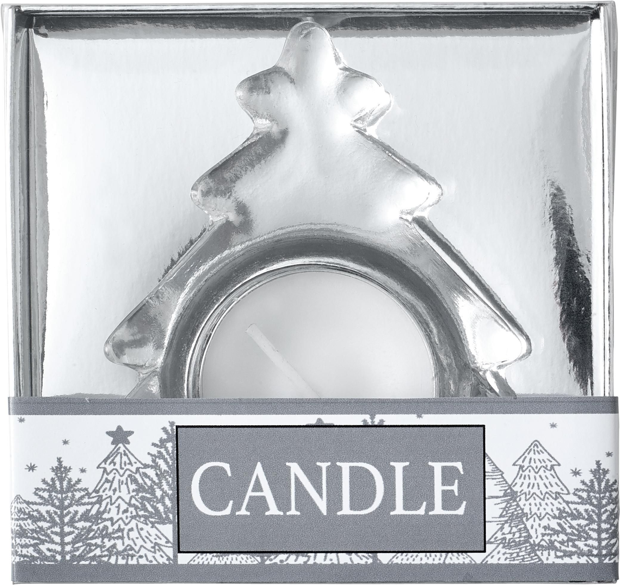 Teelichthalter Casey – Glas – Weihnachtsbaum, silber