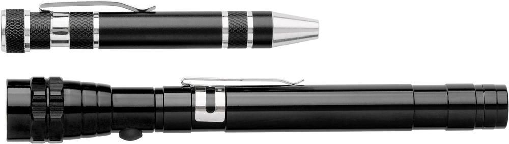 Taschenlampe und Schraubendreher Olivia – Aluminium – 2-in-1, schwarz
