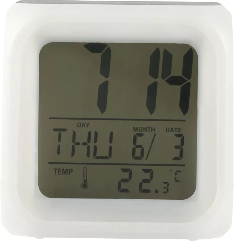 Alarm clock Leona – Plastic – Color-changing – Cube, white
