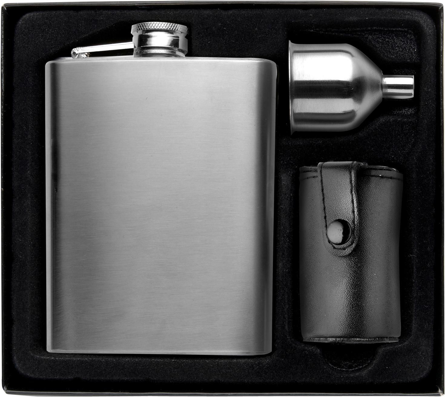 Flachmannset Brittany – Edelstahl 304 – 220 ml – 4 Becher, silber