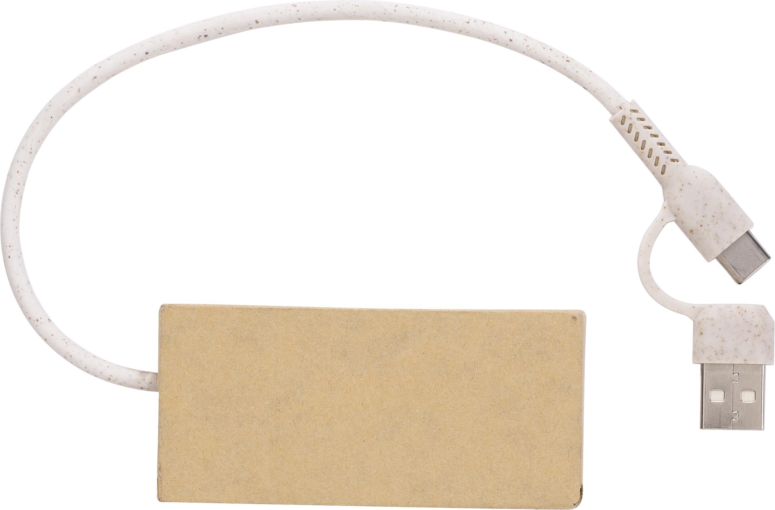 Hub USB Paulo – 4 ports, brun