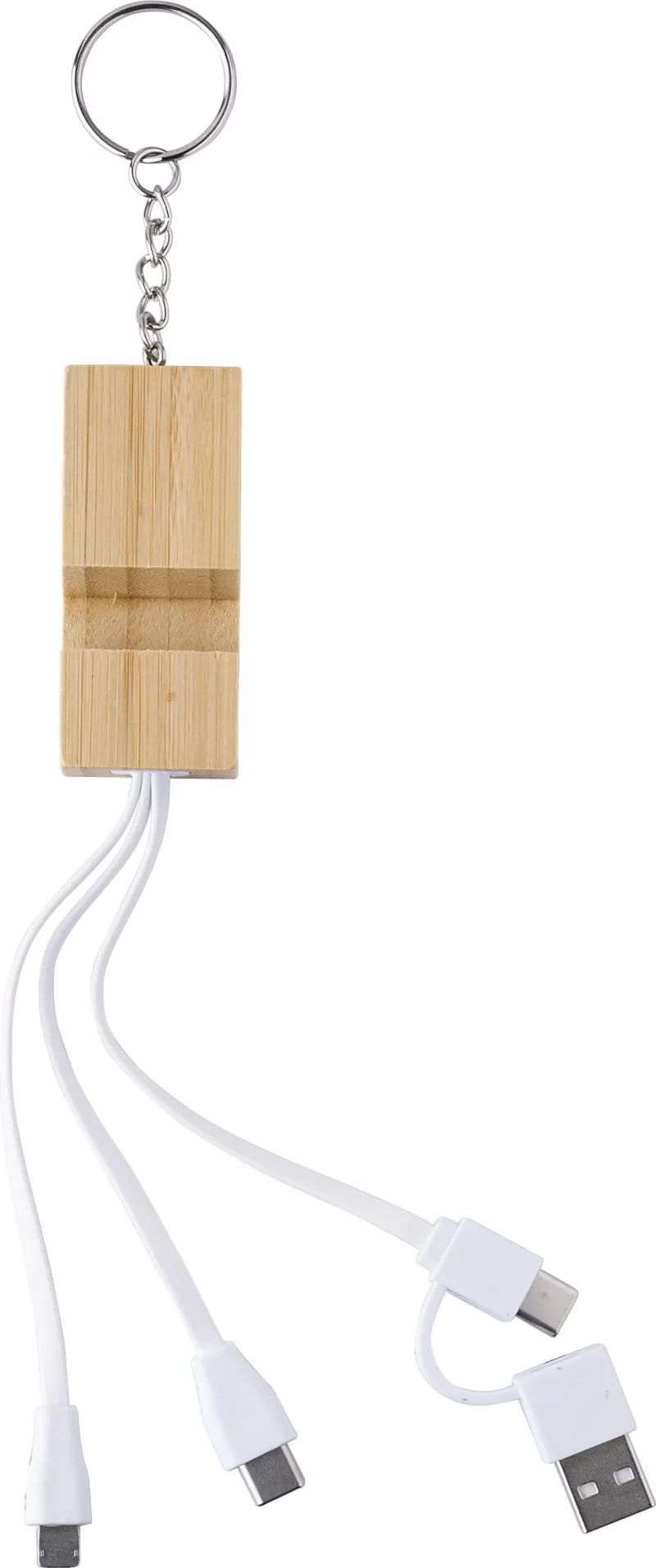 Porte-clés avec câbles de charge Sutton – Bambou – Support pour téléphone, brun
