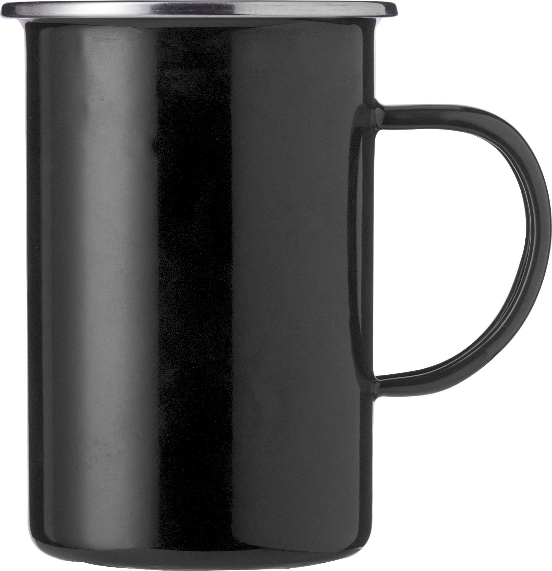Enamel mug Ayden – Stainless steel trim – 500 ml, black