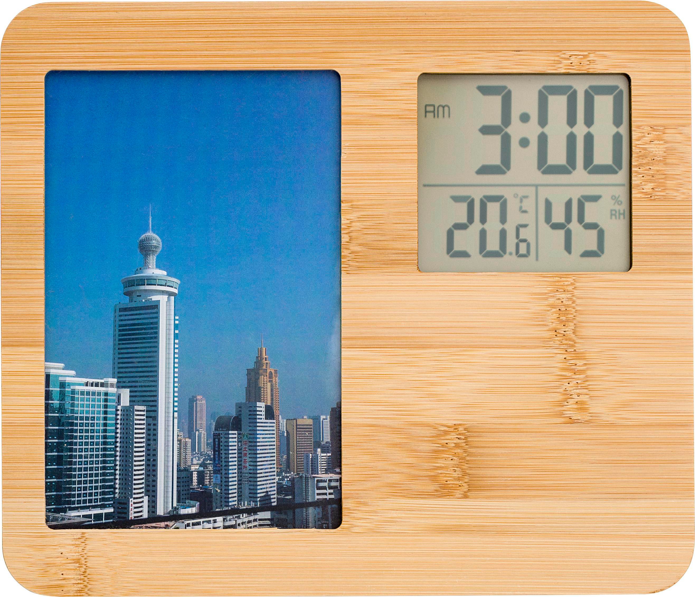 Weather station Colton – Bamboo – Photo frame, brown