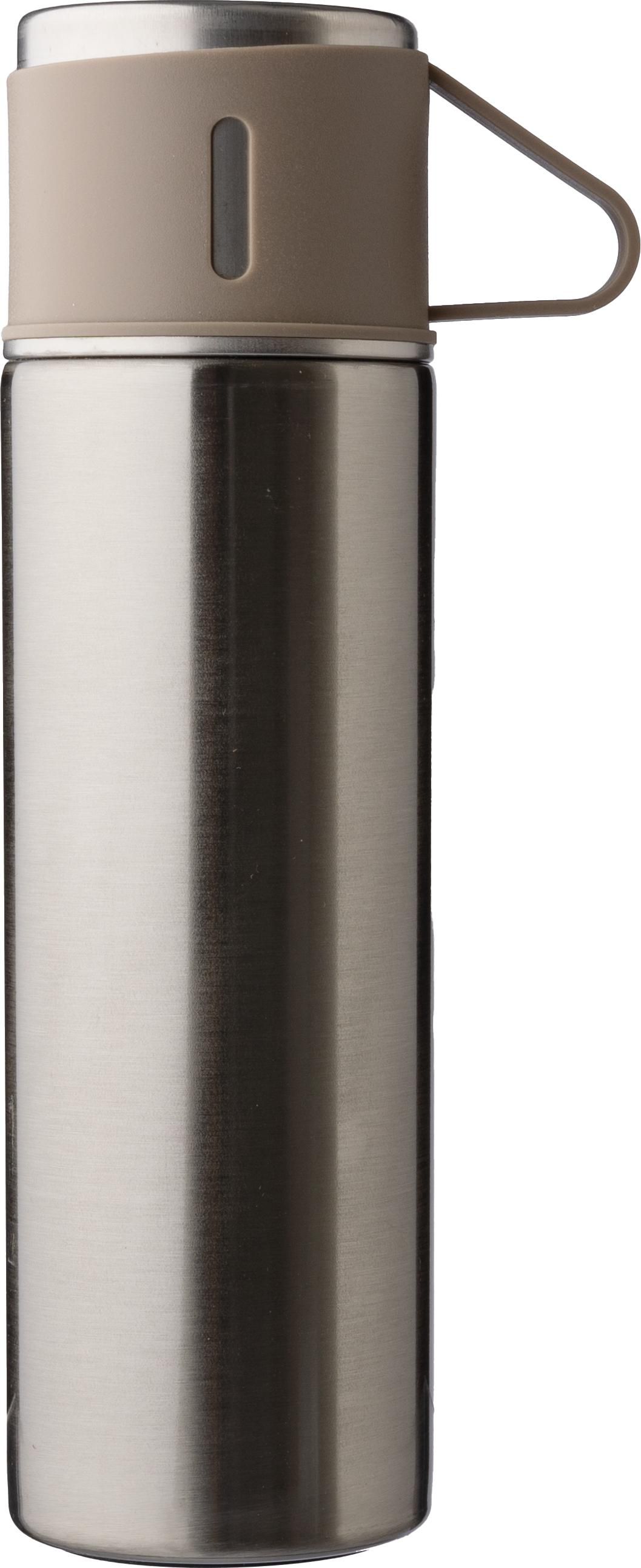 Thermos bottle set – Stainless steel – 420 ml + 2 cups, silver