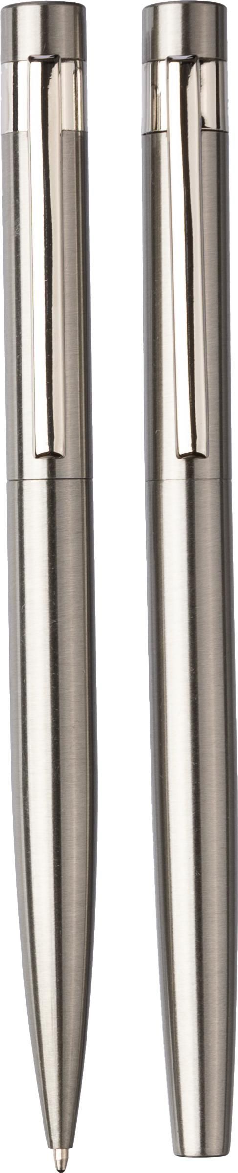 Schreibset Fritz – Edelstahl – Drehkugelschreiber und Rollerball, silber