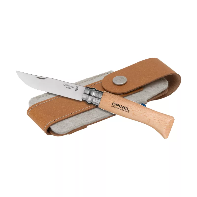 Opinel Inox No 08 pocket knife – With belt pouch, wood