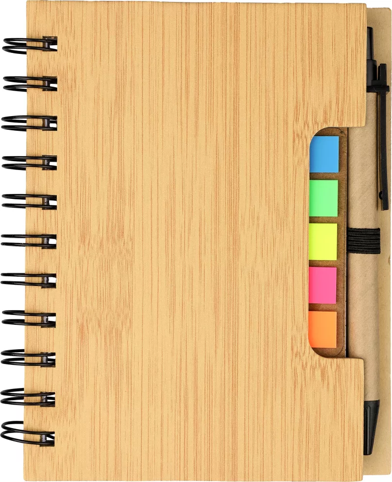 Notebook Niall – Bamboo look – With sticky notes and ballpen, brown