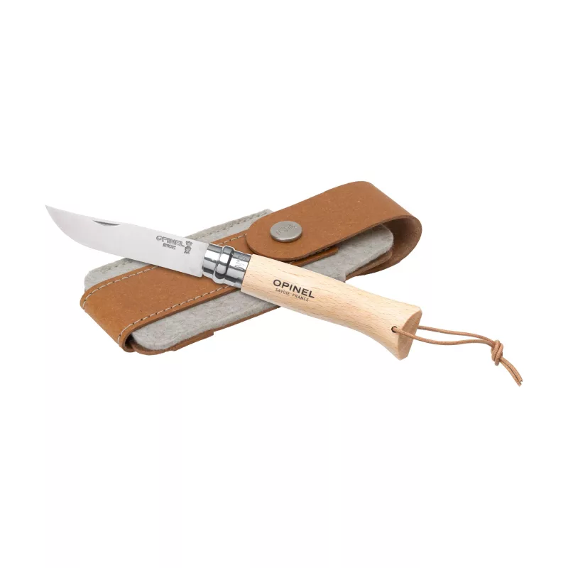 Opinel Inox No 08 Natural Taschenmesser – Mit Gürteletui, braun
