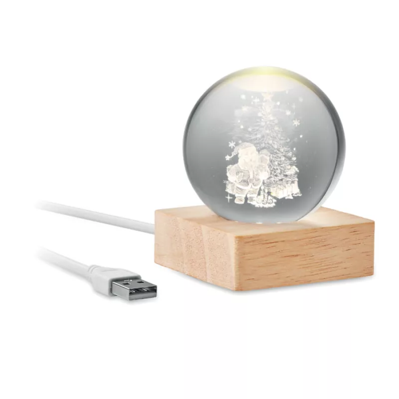 Christmas LED glass ball, Wood