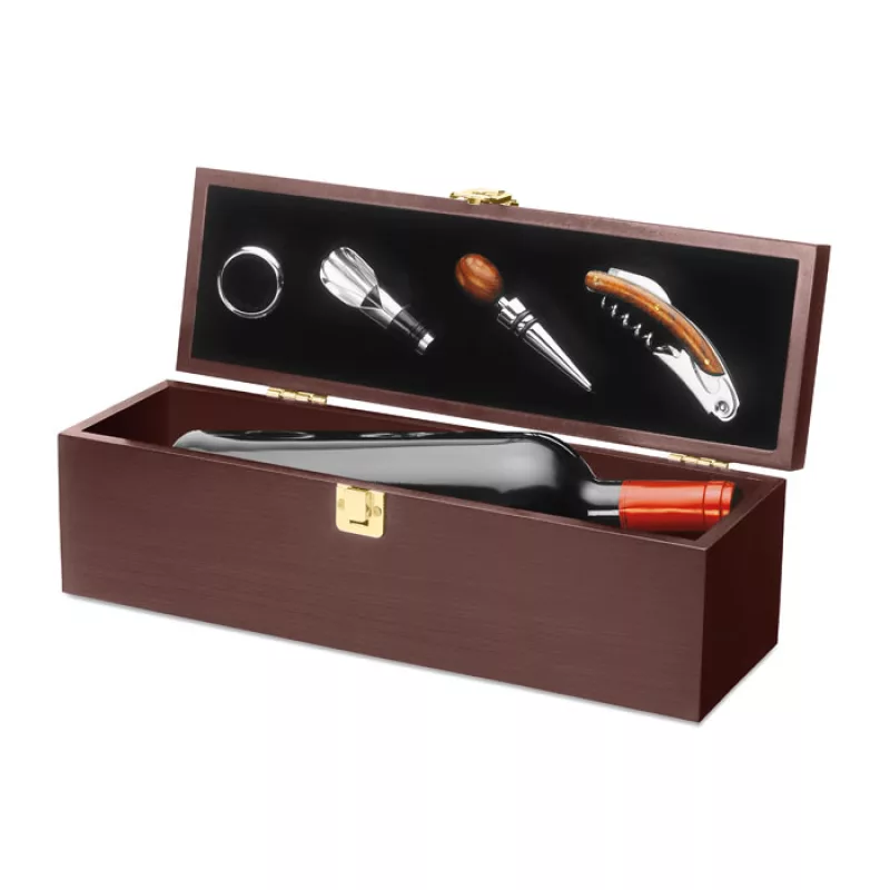 Wine set in wine box, Wood
