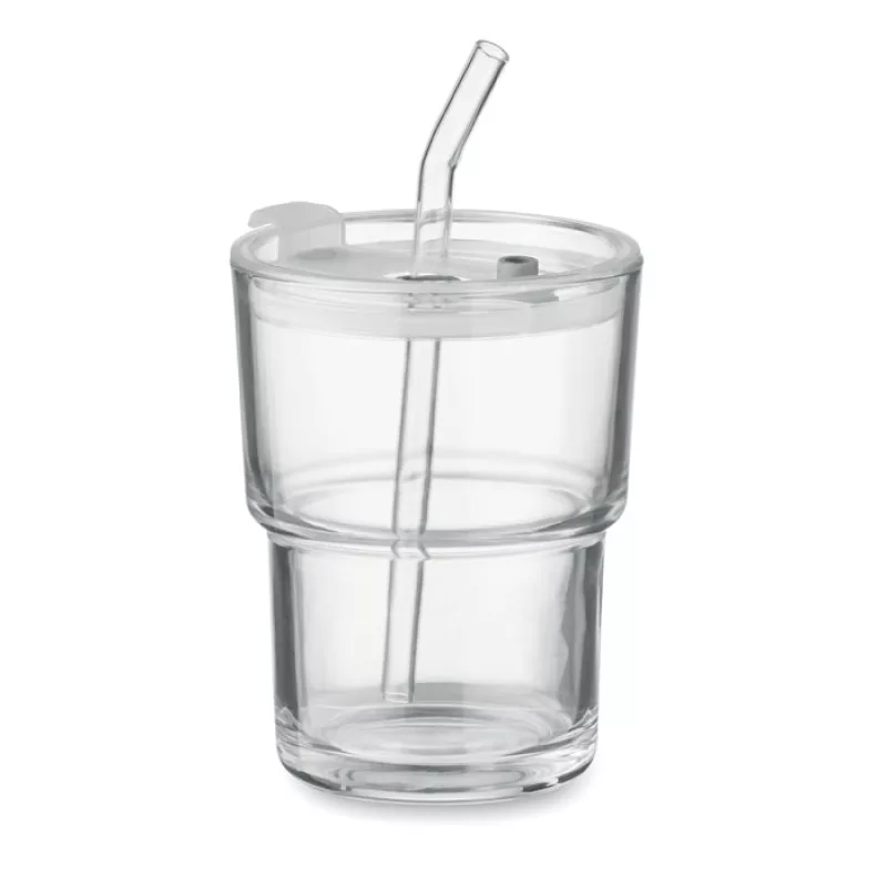 Glasbecher mit Trinkhalm 400ml, Transparent