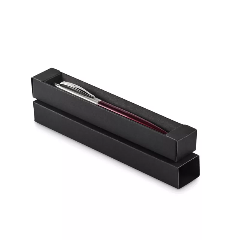 Push button pen in box, Burgundy