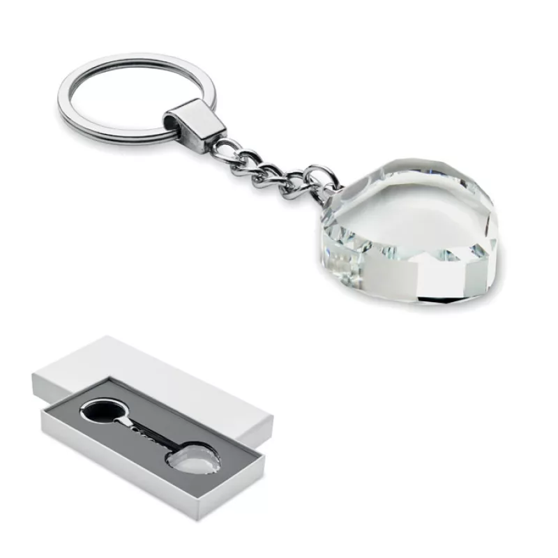 Glass heart award key ring, Transparent