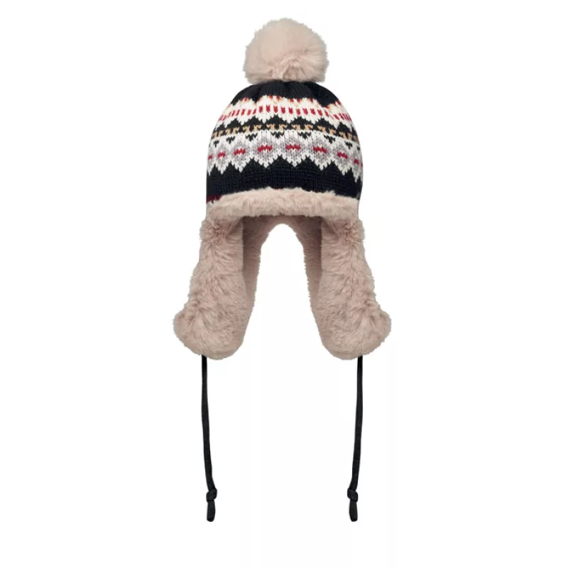 Knitted beanie with ear flap, Black