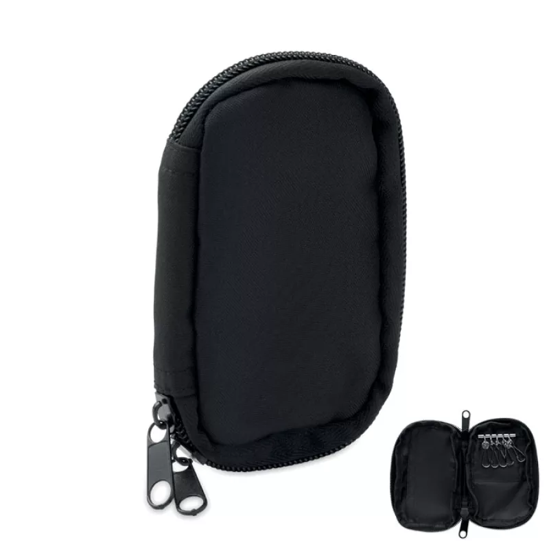 Trousse à clés en 300D RPET, Noir