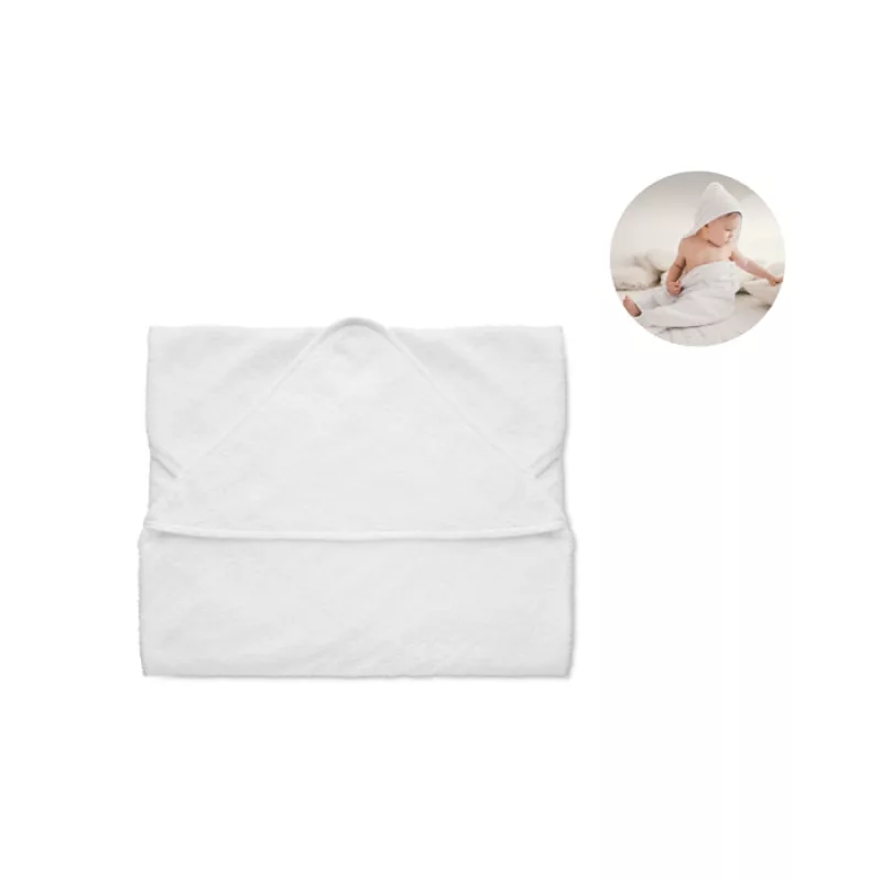Cotton hooded baby towel, White