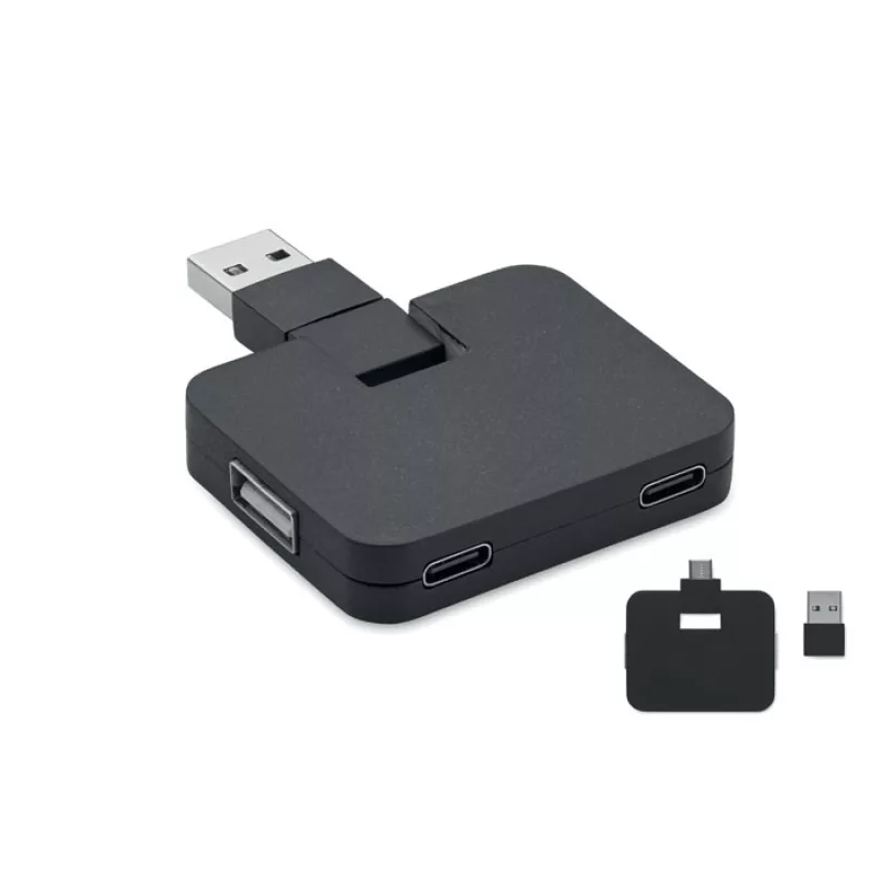 4 Port USB Hub, Schwarz