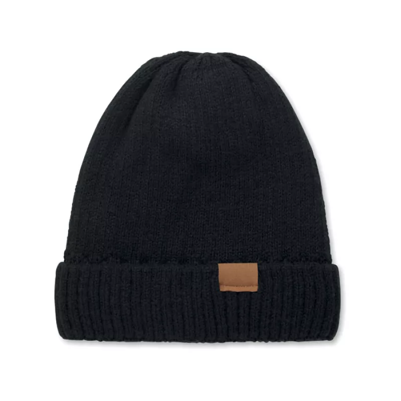 Beanie mit Bündchen, Schwarz