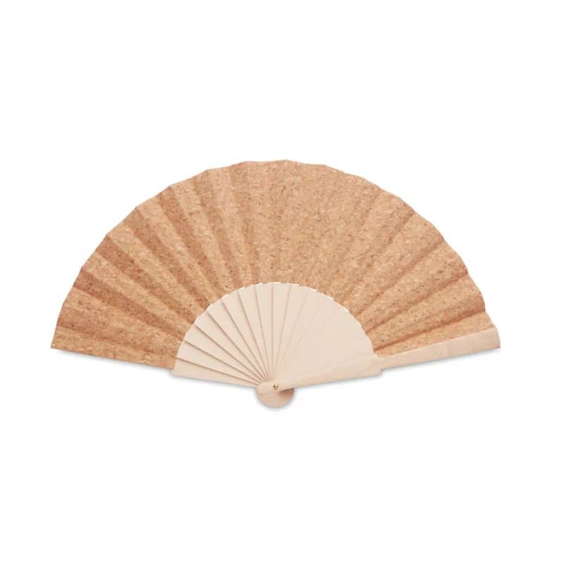 Wood hand fan with cork fabric, Beige