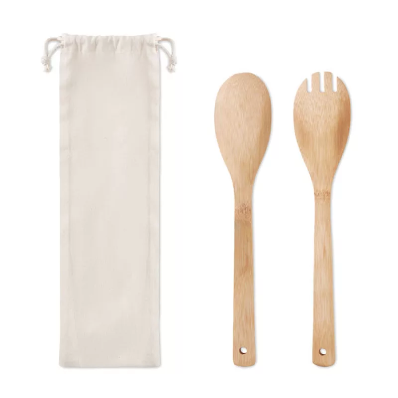 Couverts à salade en bambou, Beige